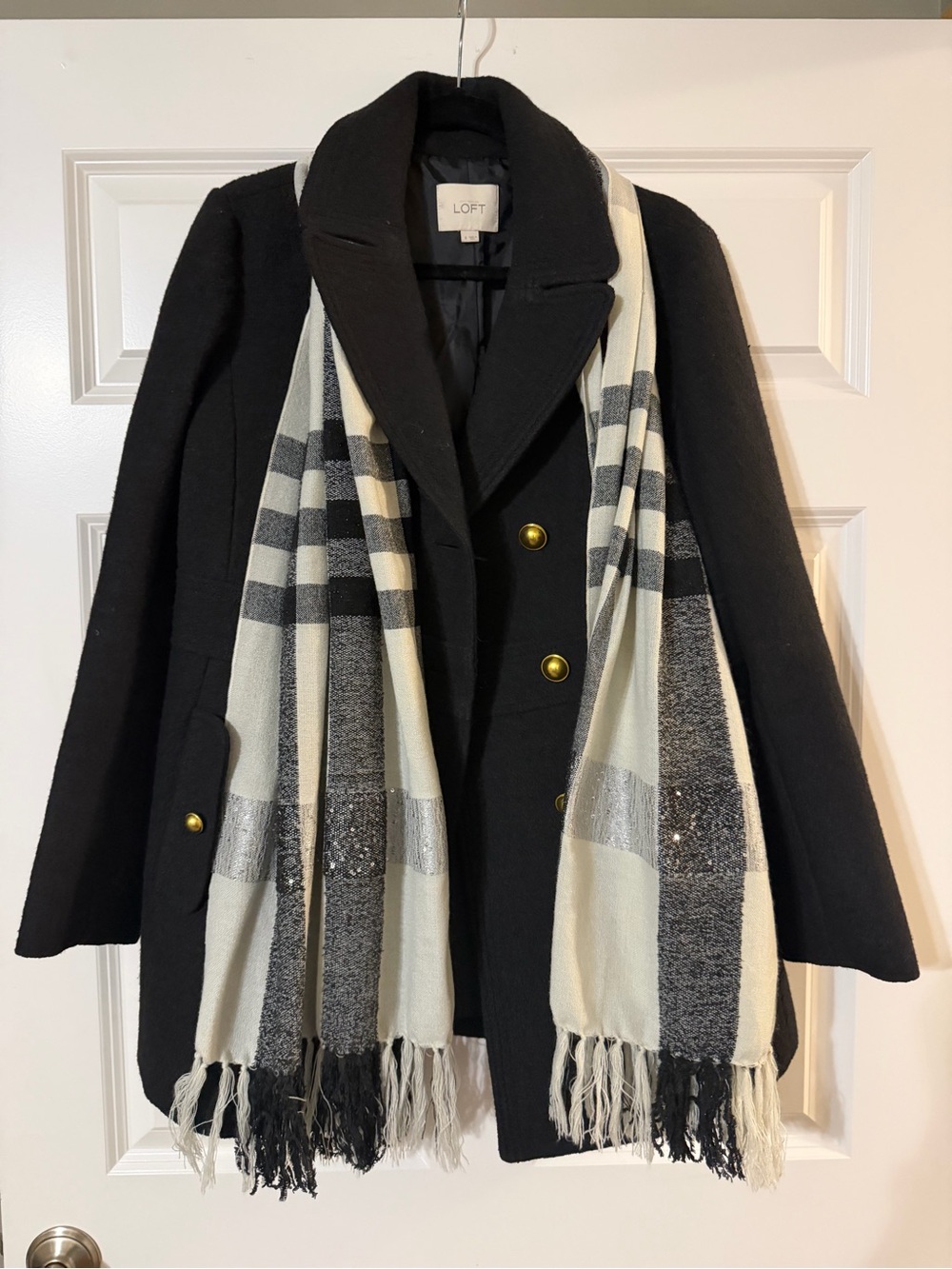 LOFT Black Double-Breasted Peacoat with Gold Buttons - Picture 2 of 3